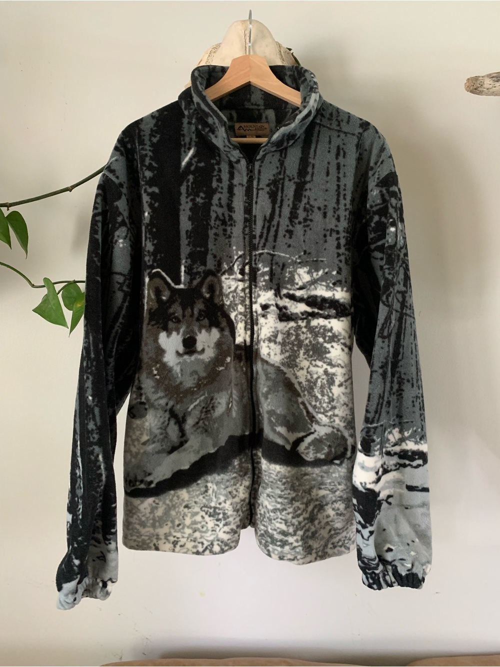 Wolf Print Fleece Zip Jacket